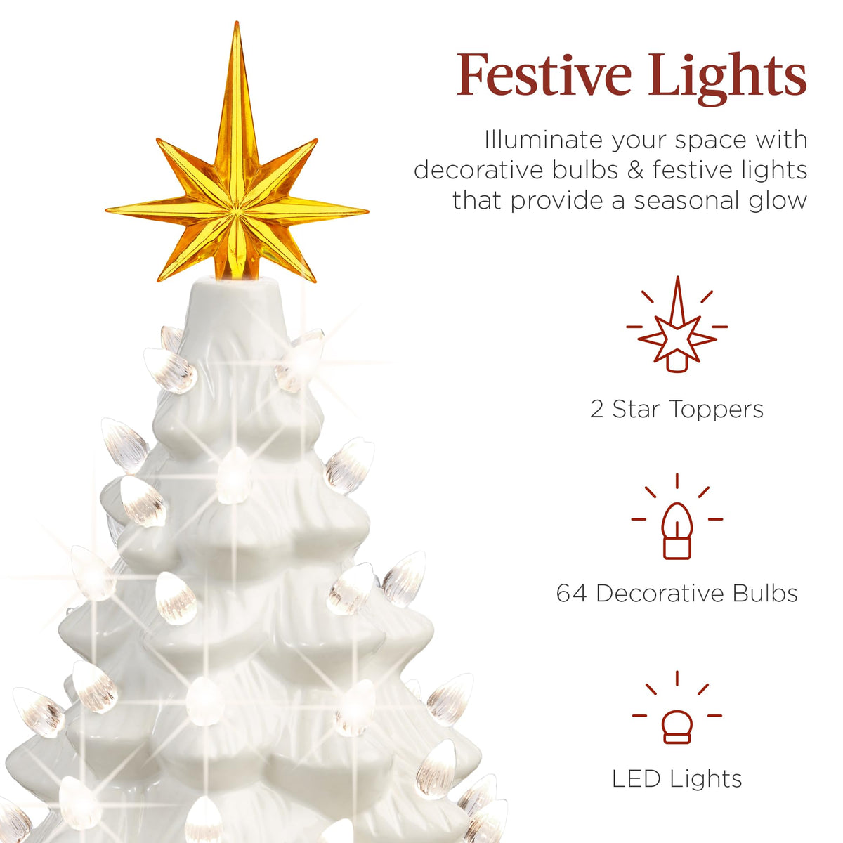 Best Choice Products 15in Ceramic Christmas Tree, Pre-lit Hand-Painted Tabletop Holiday Tree, Star Topper, 64 Lights - Green w/Multicolored Bulbs