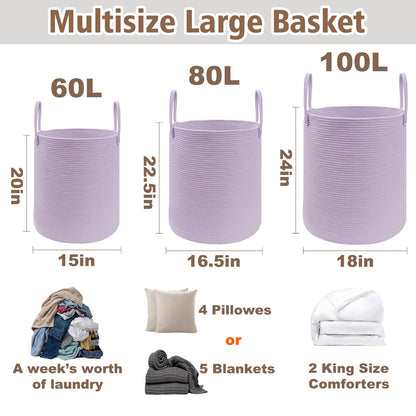 JMvicyroam 80L Nursery Hamper, Cotton Rope Laundry Basket, Brown&Black