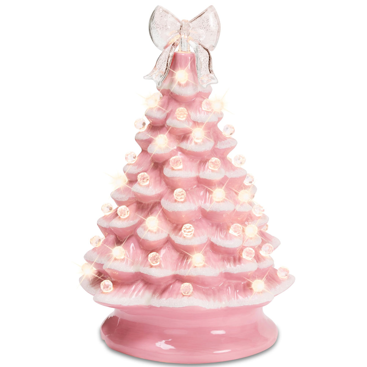 Best Choice Products 15in Ceramic Christmas Tree, Pre-lit Hand-Painted Tabletop Holiday Tree, Star Topper, 64 Lights - Green w/Multicolored Bulbs