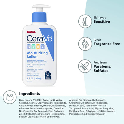 CeraVe Baby Lotion, Baby Skin Moisturizer with Vitamin E & Niacinamide,16oz