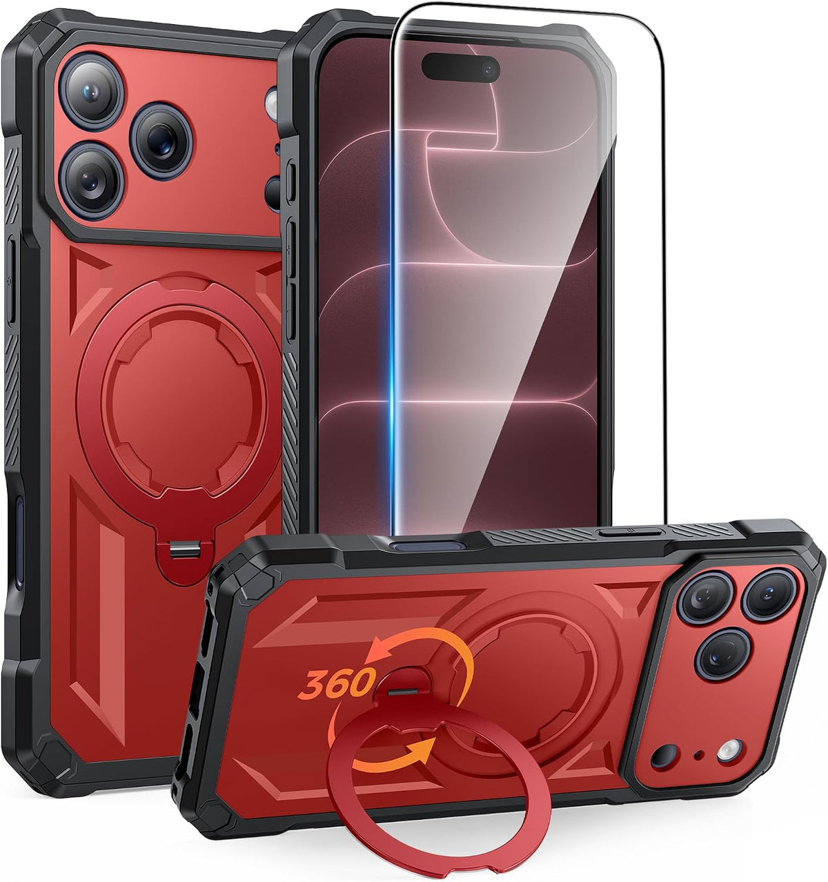 FNTCASE for iPhone 17 Case with 360 Spin Magnetic Stand