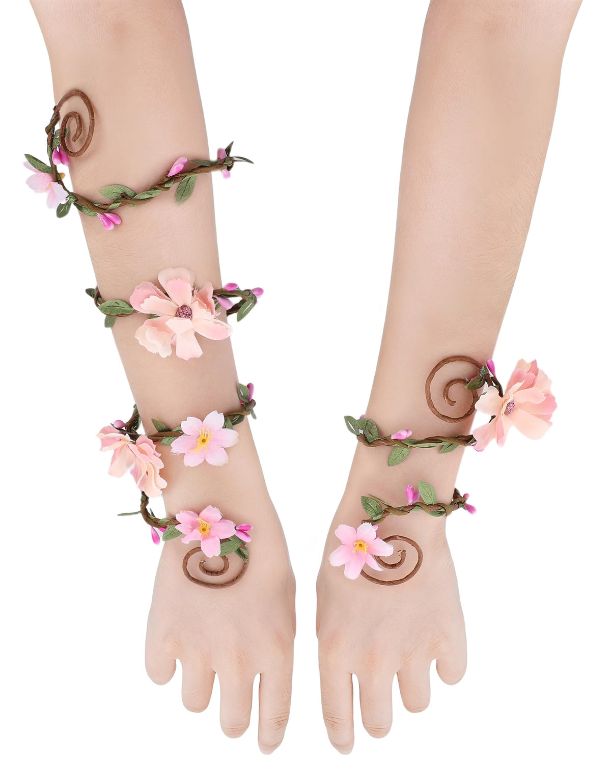 FRESHME Renaissance Costume Flower Arm Wraps - 2 Pcs Fairy Accessories Elf Bracelet with Wrap Ring Woodland Renfaire Outfit