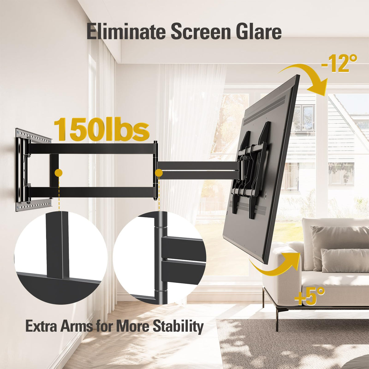 Mounting Dream Full Motion TV Wall Mount for Most 42-90 Inch TV Heavy Duty