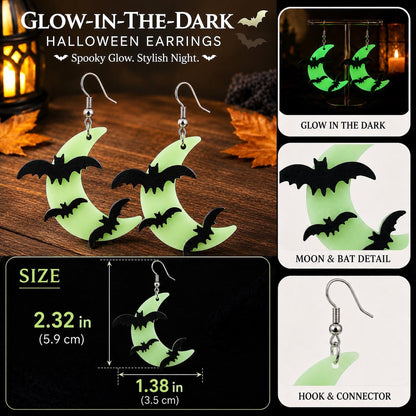 Glow in the Dark Halloween Earrings, Bat Ghost Coffin Boo Dangle Earrings