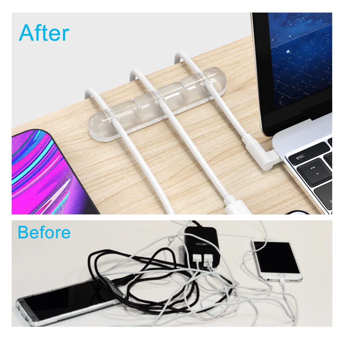 Cord Organizer for Desk, White Cable Organizer Cable Clips 2 Pack