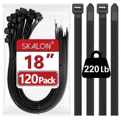Zip Ties 8 inch (100 Pack), 40lbs Tensile Strength, Black Cable Ties, Wire Ties for indoor and outdoor use, by Skalon