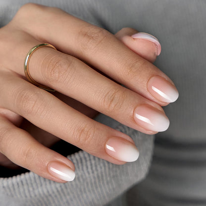 BTArtbox Press On Nails, Short Almond French Tip Nails, 32Pcs Full Kit