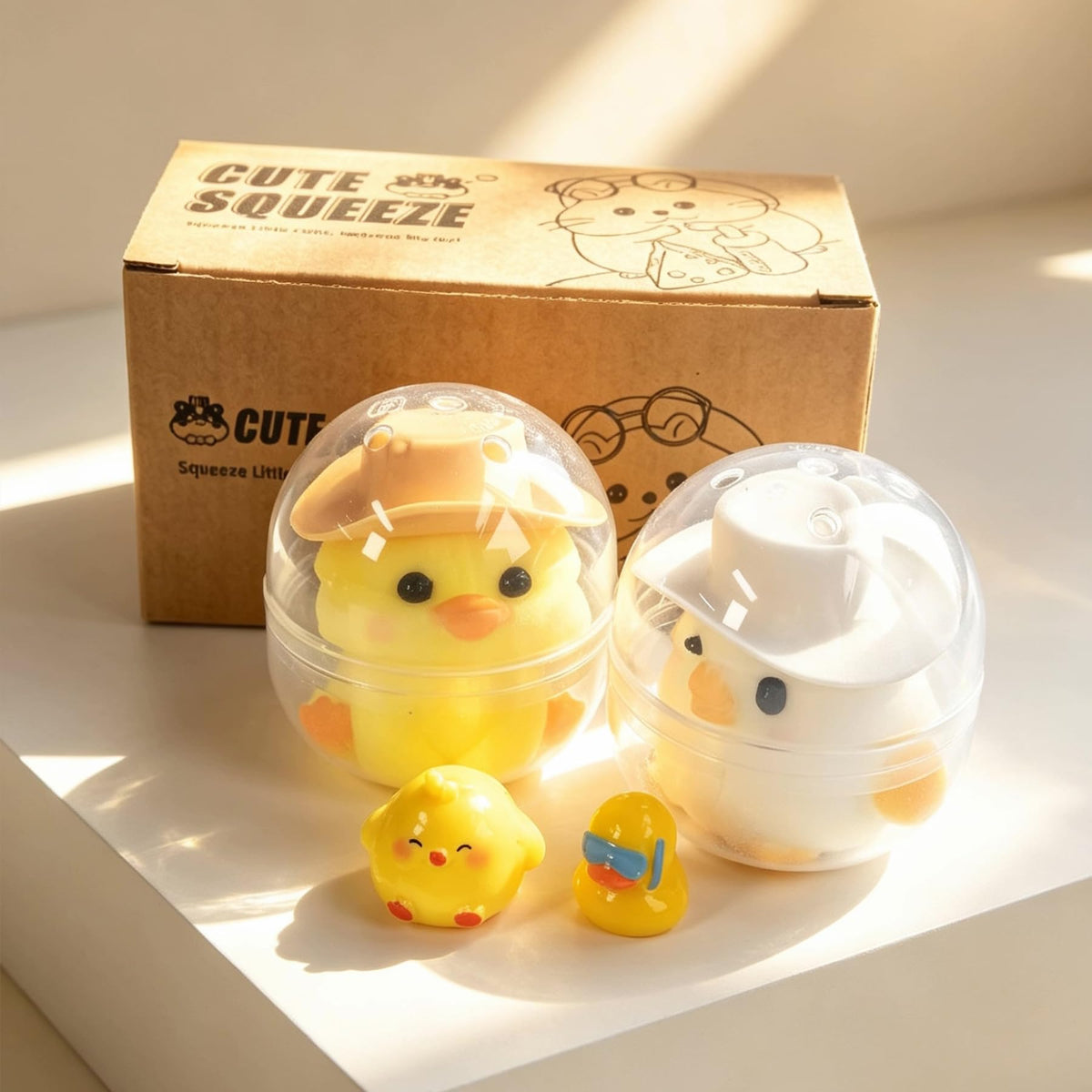 2-Pack Handmade Duck Chick Squishy Toys, Cute Stress Relief Squeeze Toys