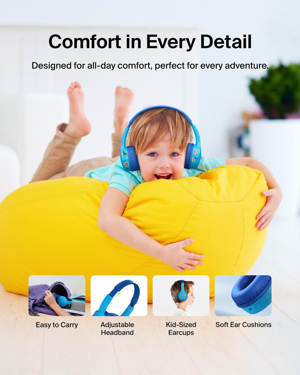 Belkin SoundForm Mini Kids Headphones, Wireless&Wired, 30H Playime, School