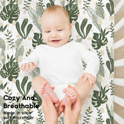 Yoofoss 2-Pack Baby Crib Sheets for Boys Girls 52x28 (Green+Leaf)