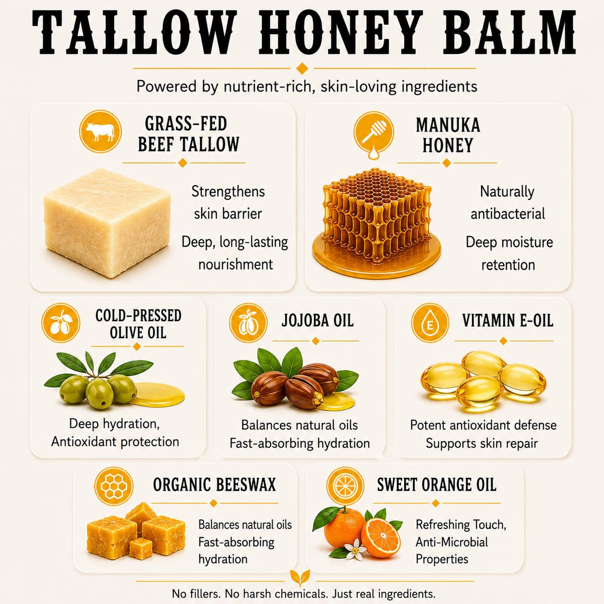 Wrath & Remedy Beef Tallow and Honey Balm, Handcrafted, Unscented, 4 oz