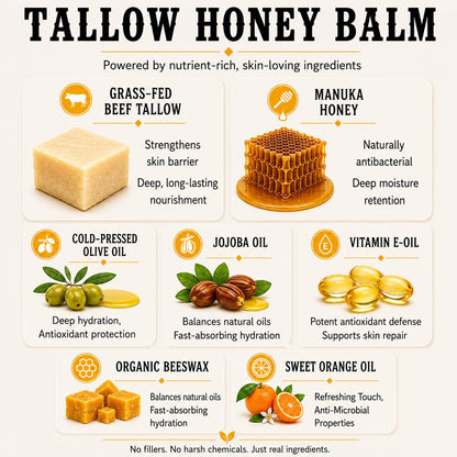 Wrath & Remedy Beef Tallow and Honey Balm, Handcrafted, Unscented, 4 oz