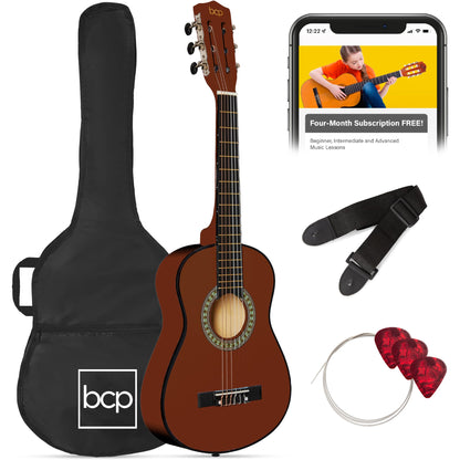 Best Choice Products 30in Kids Acoustic Guitar, All-in-One Beginner Starter Kit w/Strap, Case, Extra Strings, Rosette Inlay - Pink