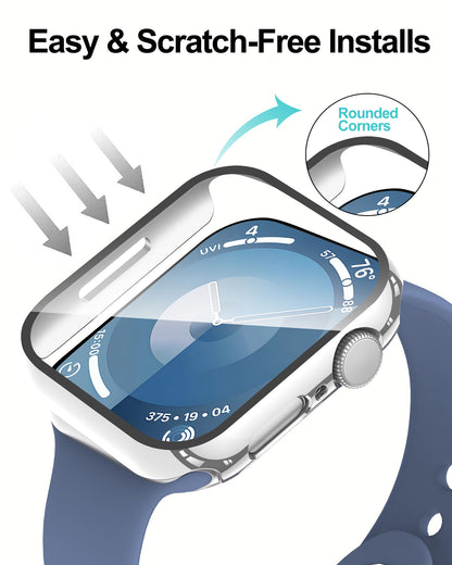 Smiling 2 Pack Case Compatible with Apple Watch Series 9 (2023)/Series 8 /Series 7 45mm with Tempered Glass Screen Protector, Hard PC Case Overall Protective Cover- Starlight
