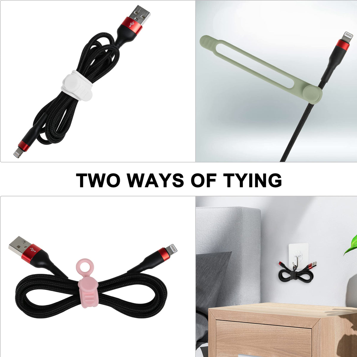 Silicone Cable Ties, Cord Organizer Cable Management,2Sizes-Grey