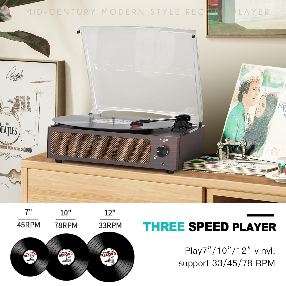 Seasonlife® Record Player for Vinyl Turntable with Speakers,Pale Purple