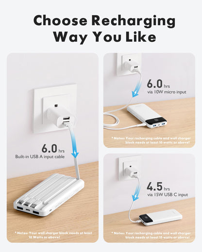charmast Portable Charger Power Bank with Reinforced Built-in 4 Cables
