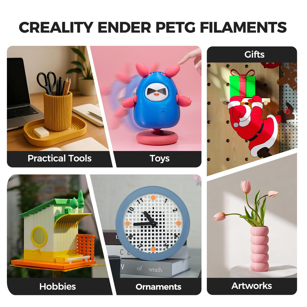 Creality PETG Filament 1.75mm 4KG, Black+White+Blue+Red, Total 4-Pack