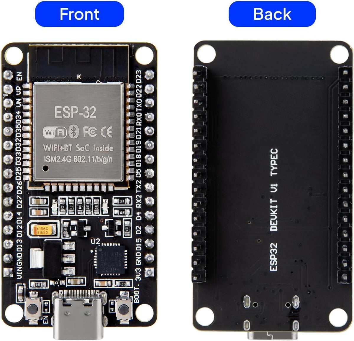ELEGOO 3PCS ESP-32 Dev Boards, ESP-WROOM-32, USB-C, WiFi Bluetooth 4.2
