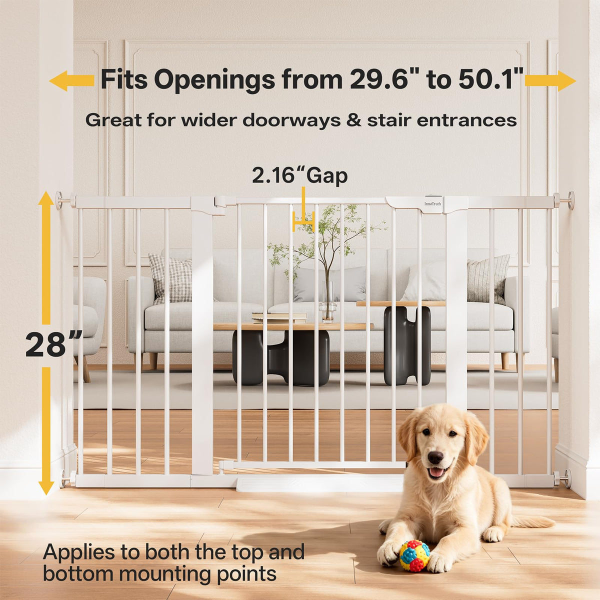 InnoTruth 27-36.6 in Wide Baby Gate for Stairs and Doorways, Black