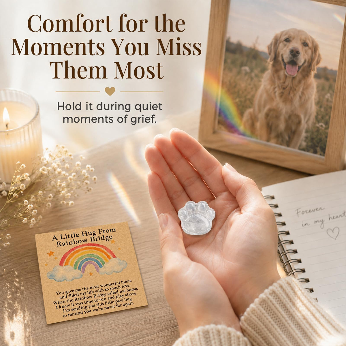 Dog Memorial Gifts for Loss of Dog, Rose Quartz Paw & Memorial Bracelet