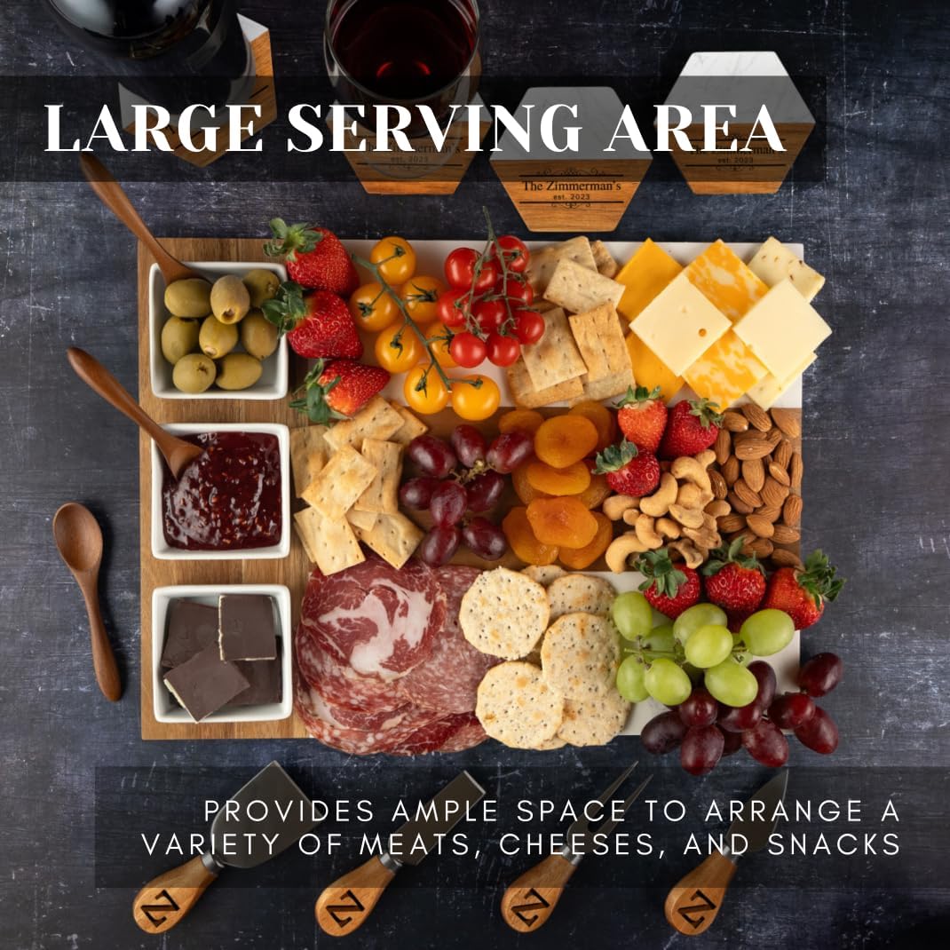 Personalized Charcuterie Board Set, Custom Engraved Marble Cheese Board with Knife Set, Wedding Engagement Gift for Couples, engagement gifts for couples Bridal Shower & Housewarming Gift