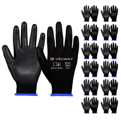 Velway 12 Pairs Work Gloves PU Coated for Men Women, Red, Size 9/L