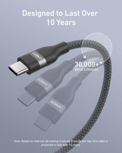 Anker Nano USB C to USB C Cable, 240W Fast Charging Cable (Black, 10ft)