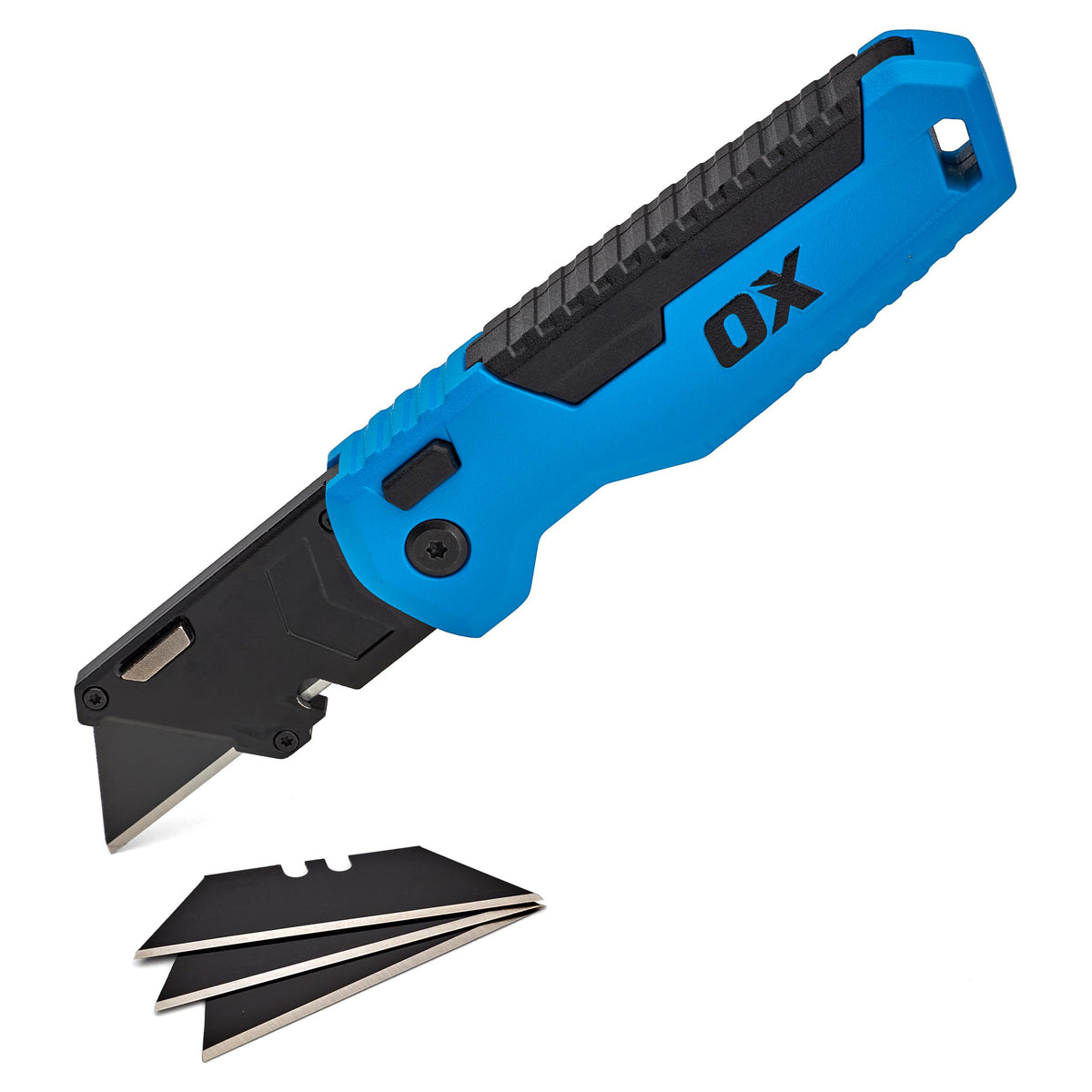 OX TOOLS P224301 Pro Heavy Duty Fixed Blade Folding Knife, Blue / Black