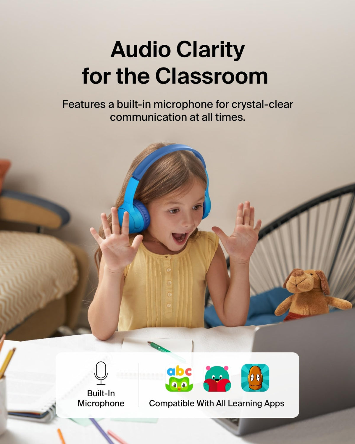 Belkin SoundForm Mini Kids Headphones, Wireless&Wired, 30H Playime, School