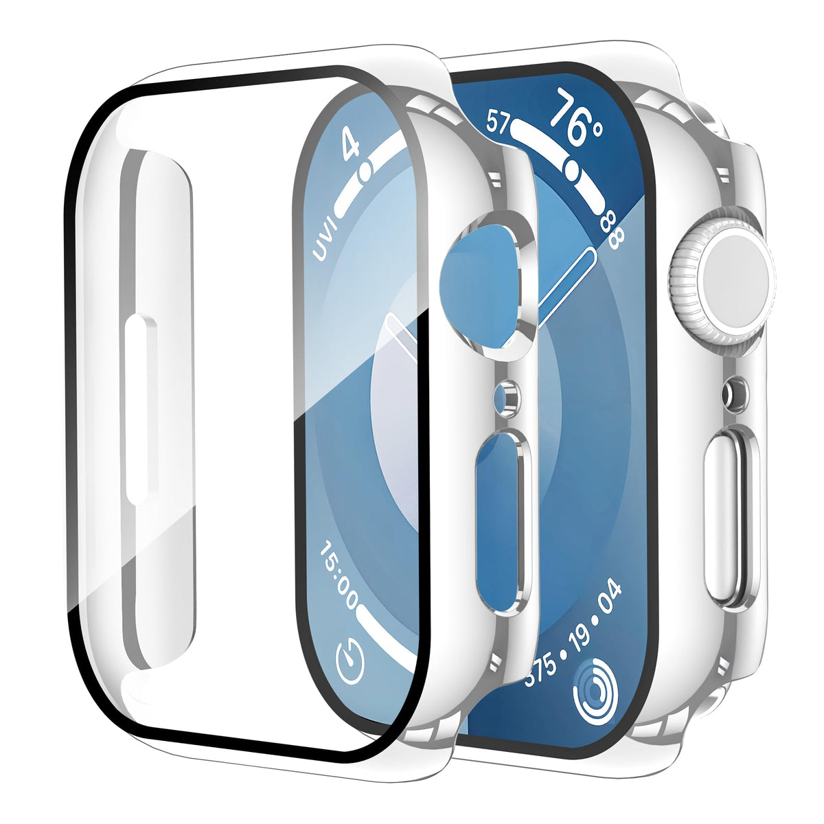 Smiling 2 Pack Case Compatible with Apple Watch Series 9 (2023)/Series 8 /Series 7 45mm with Tempered Glass Screen Protector, Hard PC Case Overall Protective Cover- Starlight