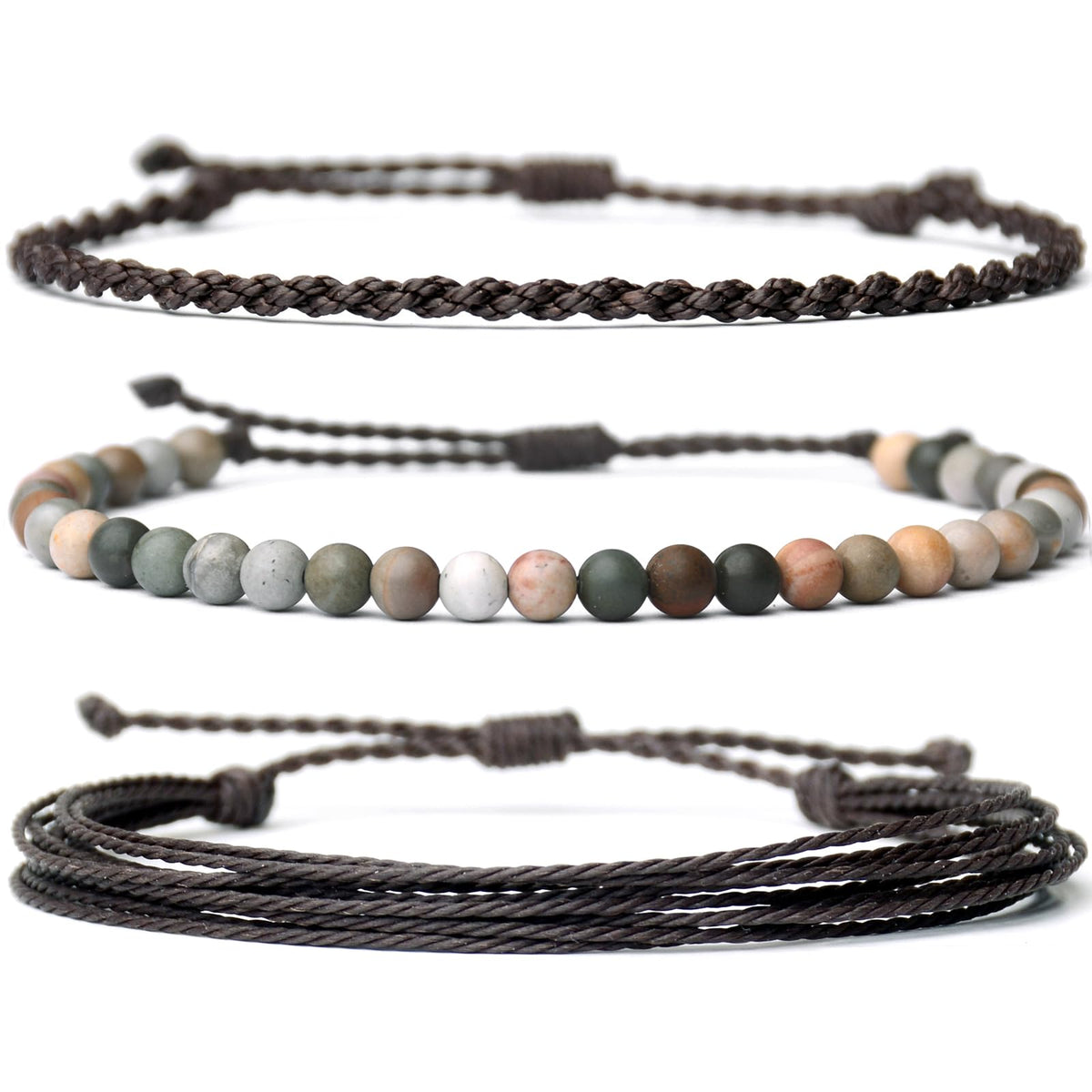 Mezcla Vida Handmade Natural Stone Beaded Healing Bracelet Gift for Men Adjustable Rope String Bracelet