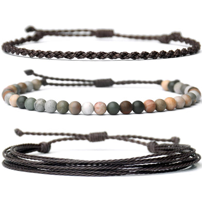 Mezcla Vida Handmade Natural Stone Beaded Healing Bracelet Gift for Men Adjustable Rope String Bracelet