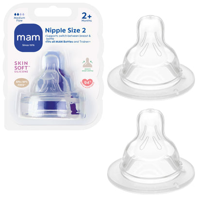 MAM Baby Bottle Anti-Colic Medium Flow Nipples, Fits All MAM Bottles, 2 Pk