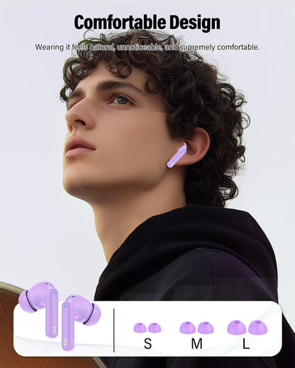 Wireless Earbuds, Bluetooth 5.4 Headphones Bass Stereo/Clear Call,Rose Gold