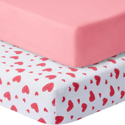GUNTAIL Baby Crib Sheets for Boys Girls, 2 Pack Fitted Crib Sheet for Standard Crib and Toddler Mattress, Soft Microfiber Baby Sheet 52x28x8in. (Love & Pink)