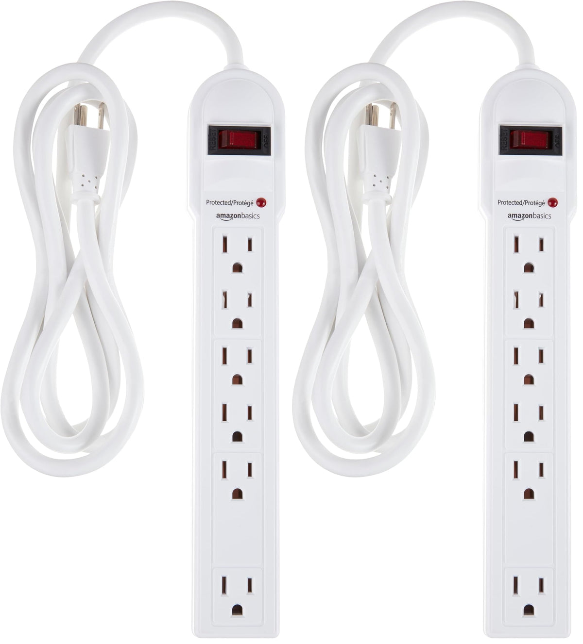 Amazon Basics Surge Protector Power Strip, 6-Outlet, 790 Joules, Circuit Breaker, LED Indicator, 6ft Extension Cord, White