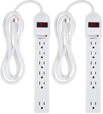 Amazon Basics Surge Protector Power Strip, 6-Outlet, 790 Joules, Circuit Breaker, LED Indicator, 6ft Extension Cord, White