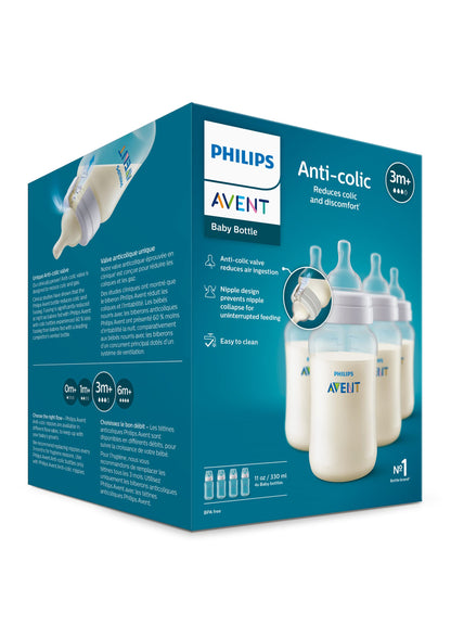 Philips Avent Anti-Colic Baby Bottle with AirFree Vent, Slow Flow, 4 oz