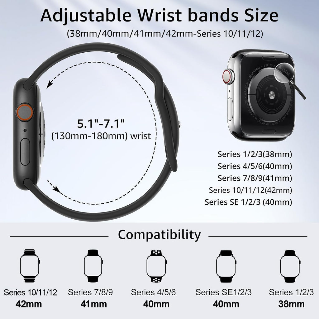 6 Pack Sport Silicone Bands Compatible with Apple Watch Band for Women Men