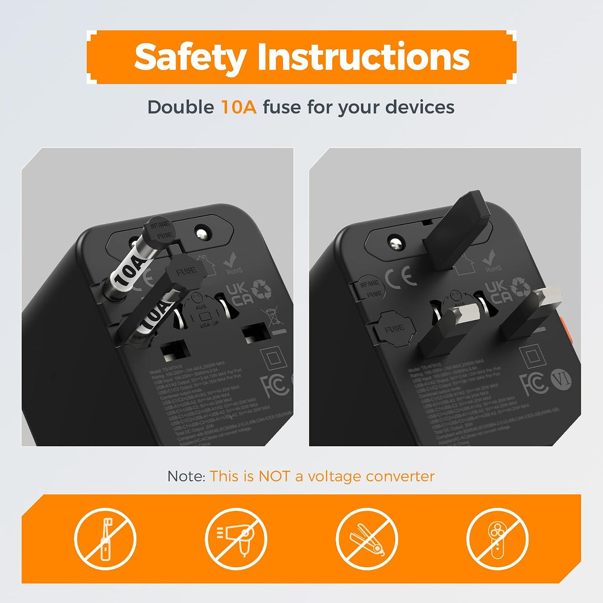 TESSAN Universal Travel Adapter Worldwide with 2 USB C for EU USA AU