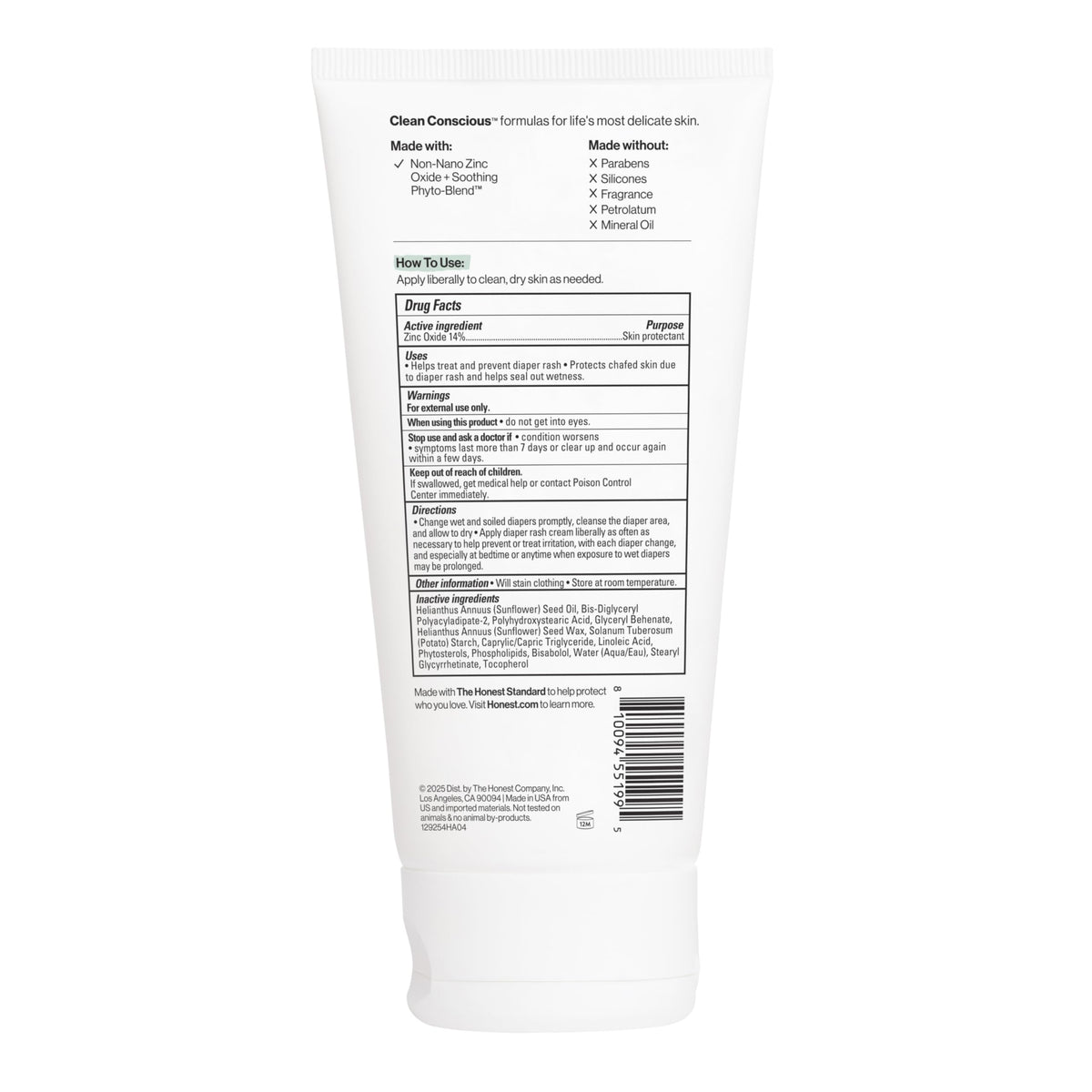 The Honest Company Diaper Rash Cream, Hypoallergenic, Cruelty-Free, 2.5 oz
