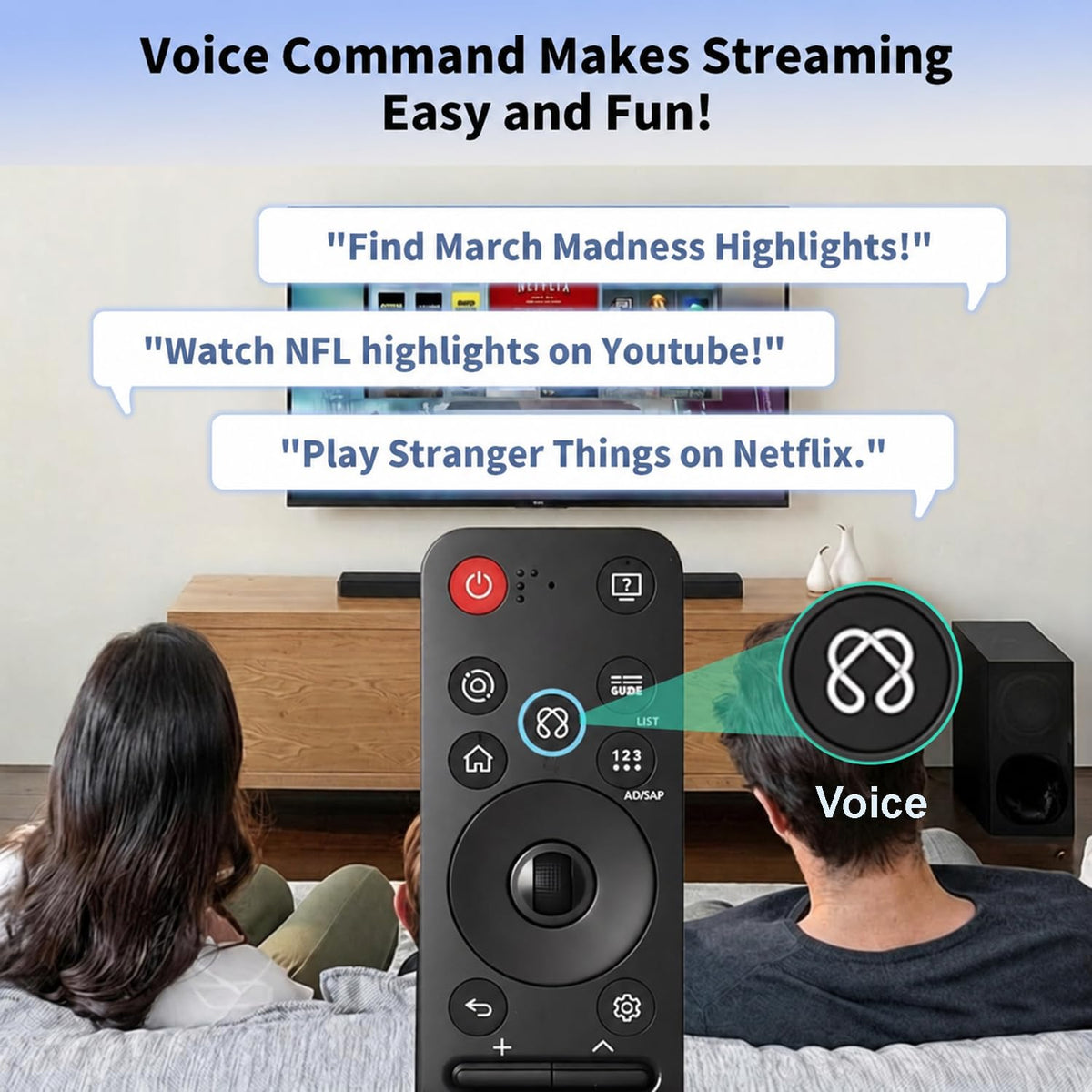 Rechargeable TV Remote for Samsung Smart TVs. Replacement Voice Remote.
