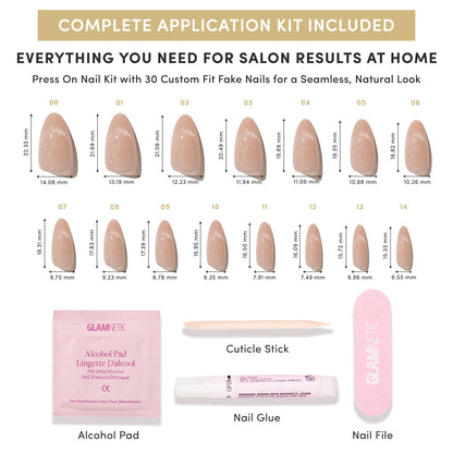 Glamnetic Press On Nails, Short Almond Glossy, Fake Nails 24pc Nail Kit
