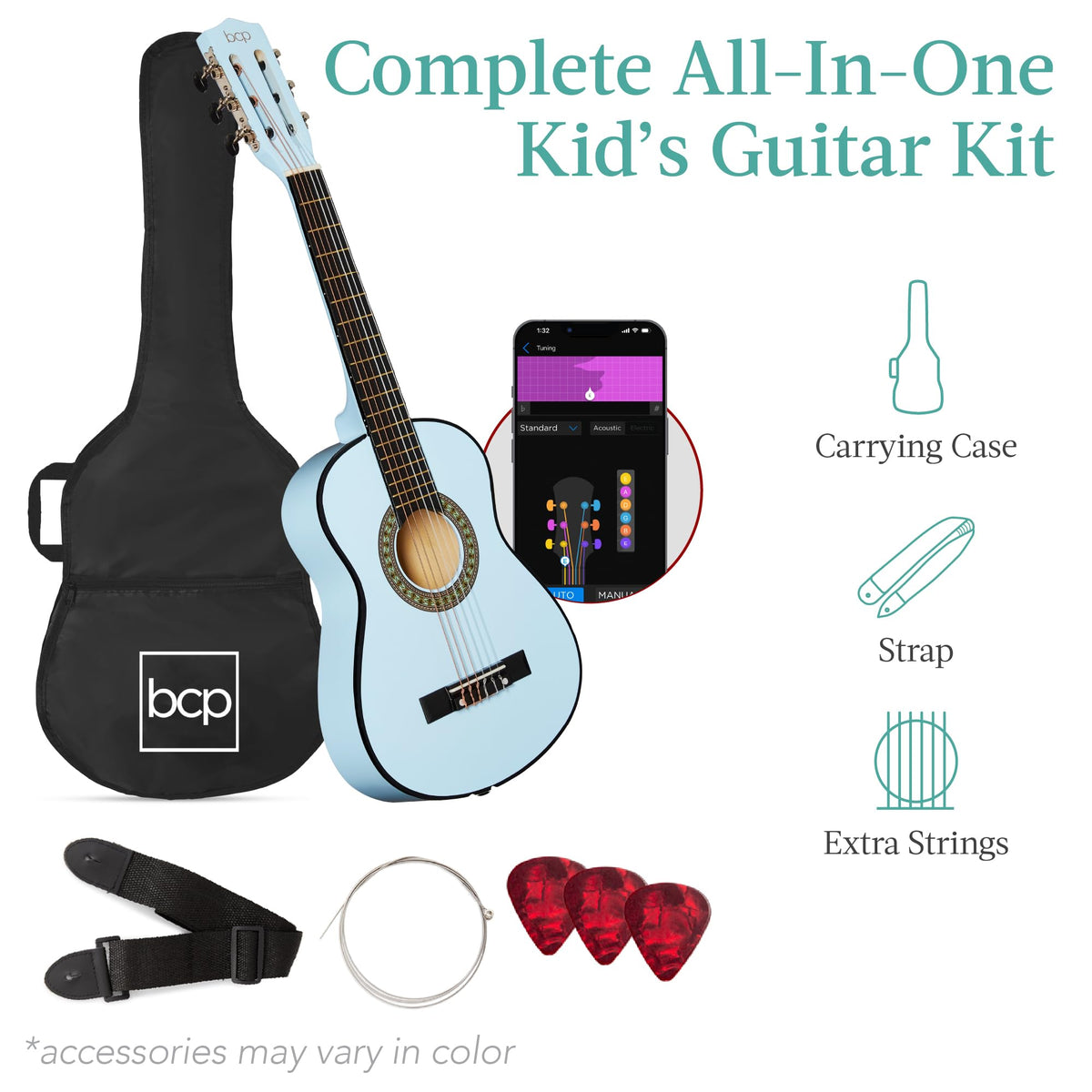 Best Choice Products 30in Kids Acoustic Guitar, All-in-One Beginner Starter Kit w/Strap, Case, Extra Strings, Rosette Inlay - Pink