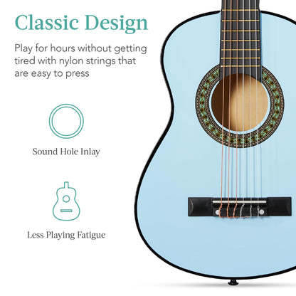 Best Choice Products 30in Kids Acoustic Guitar, All-in-One Beginner Starter Kit w/Strap, Case, Extra Strings, Rosette Inlay - Pink