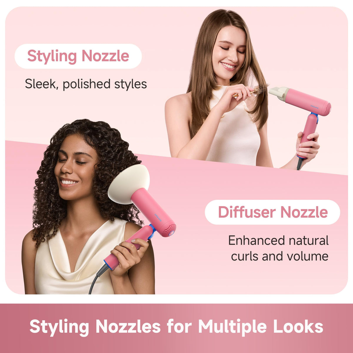Dreame Pocket Cake Dual Voltage Hair Dryer with Diffuser, Travel Blow Dryer