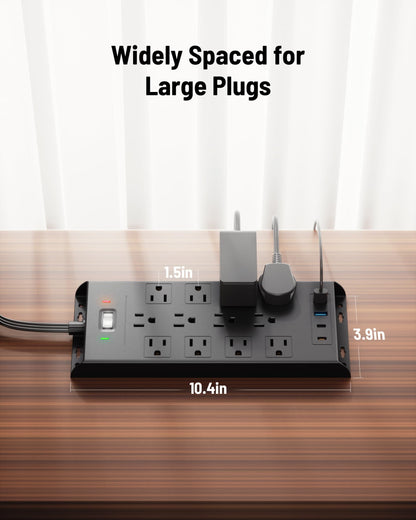 Surge Protector Power Strip 4800J, LeZone 10Ft Long Extension Cord Flat Plug, 20 Outlets 4 USB-A 4 USB-C Ports, Wall Mountable, Home Office Dorm Essentials, Black