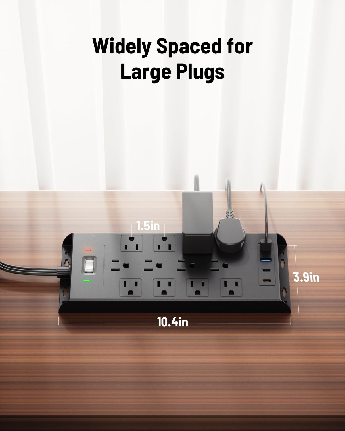 Surge Protector Power Strip 4800J, LeZone 10Ft Long Extension Cord Flat Plug, 20 Outlets 4 USB-A 4 USB-C Ports, Wall Mountable, Home Office Dorm Essentials, Black