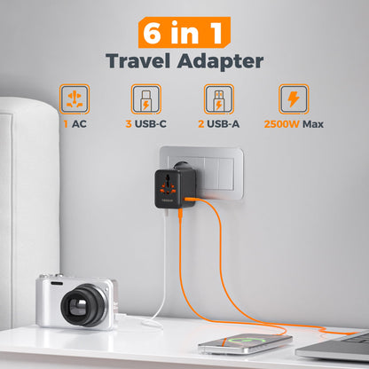 TESSAN Universal Travel Adapter, 28W Worldwide Plug with 2 USBA and 3 USBC